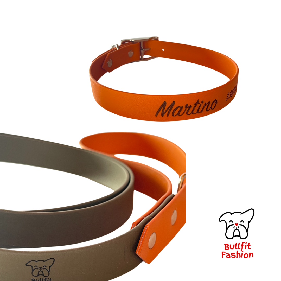set collare + guinzaglio vegan fango arancio Hermes personalizzato