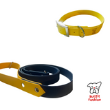 set collare + guinzaglio vegan navy- giallo tuorlo d'uovo personalizzato